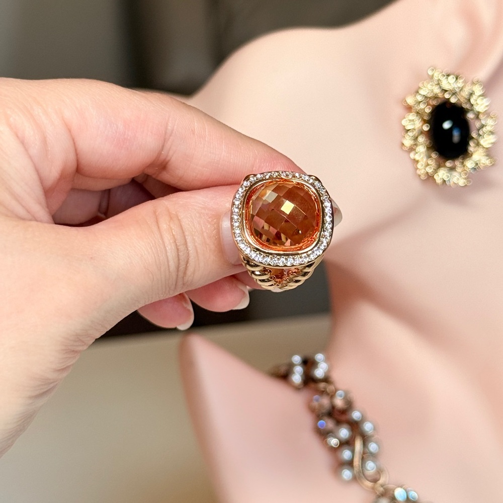 Gold Citrine Halo Cocktail Ring - Picture 4 of 11
